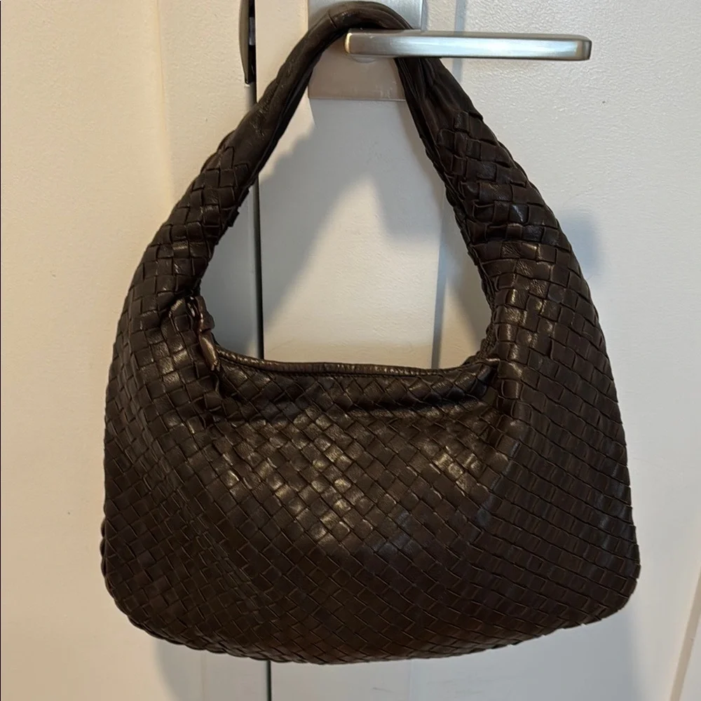 Bottega Veneta Woven Leather Hobo Bag in Dark Brown